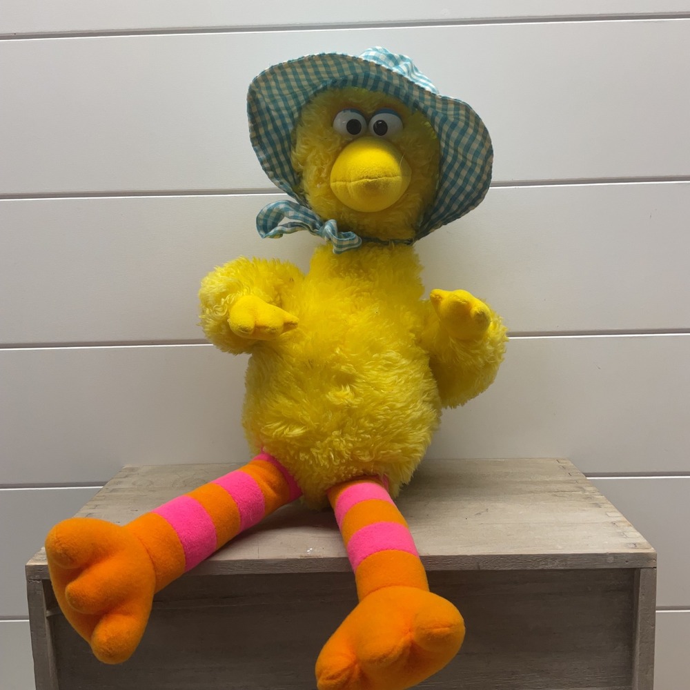 Vintage Applause Sesame Street Big Bird Plush Gingham Hat Striped Legs 11"